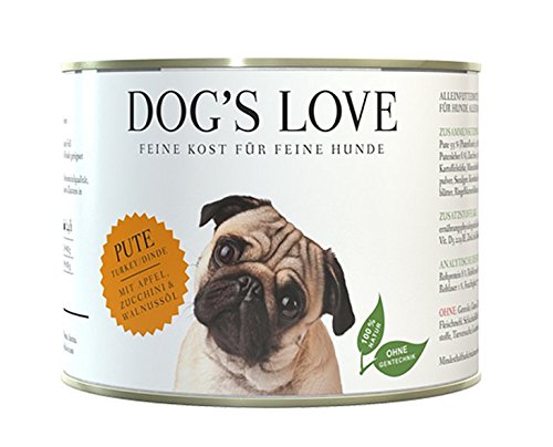 DOG'S LOVE Premium Nassfutter Hund Pute mit Apfel, Zucchini & Walnussöl (6 x 200g)