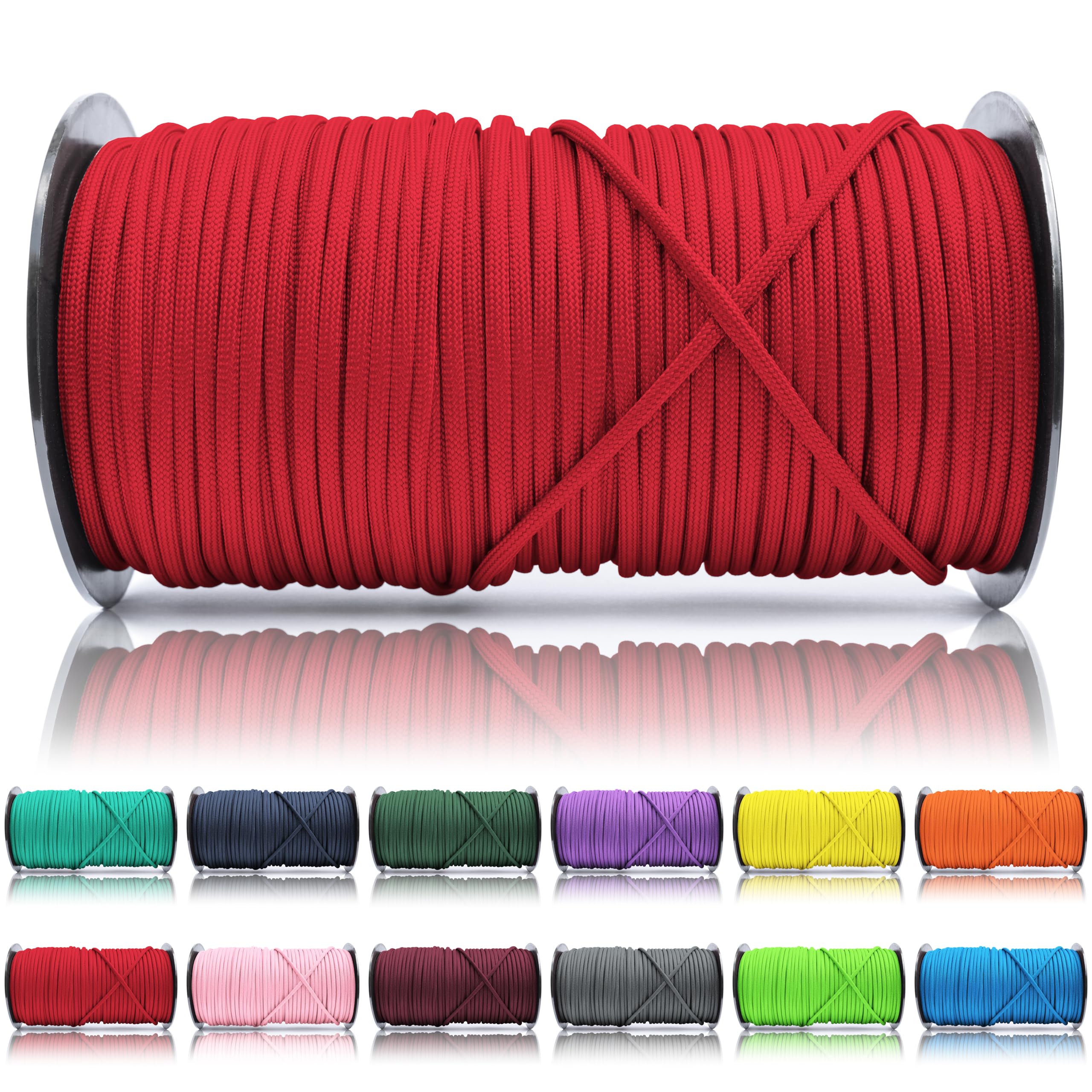 Ganzoo © Paracord 550 Seil Rot 4mm Schnur Typ 3, Nylon & Polyester, ideal für Basteln von Hundeleine Halsband Armband/Camping Survival und Outdoor 100 Meter Allzweckseil 7 Innenstränge