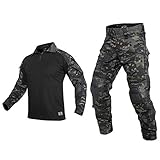 THWJSH Herren Military Tactical Suit Gentleman Tactical Long Sleeve Combat Shirt Training Military Outdoor Hose Combat Uniform für Outdoor Training Schwarz-L