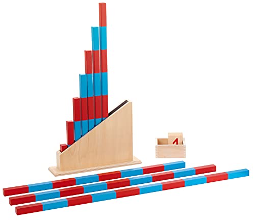 Montessori blau-rote numerische Stangen inkl. platzsparender Aufbewahrung, Zahlenverständnis im Zahlenraum bis 10 für Kindergarten und Grundschule