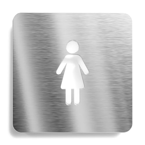 Urhome Damentoilette Schild aus V2A Edelstahl - Laserschnitt Gravur Türschild - Hinweisschild für Wand Tür - Frauen Damen WC Infoschild für Innen und Außen