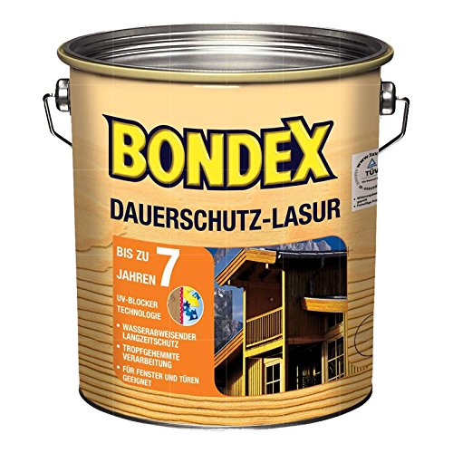 Bondex Dauerschutz Lasur Teak 0,75 L für 10 m² | Hoher Wetter- und UV-Schutz bis zu 8 Jahre | Tropfgehemmt | Natürliches Abwittern - kein Abplatzen | Dauerschutzlasur| Holzlasur