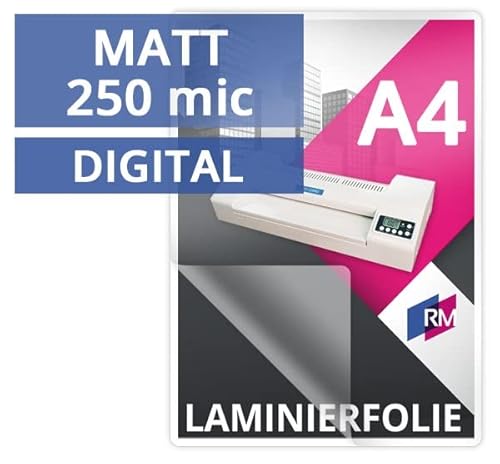 RM Digital Laminierfolien DIN A4, matt, 2 x 250 mic, 100 Stück, Laminiertaschen für Laminiergeräte
