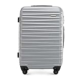 WITTCHEN Reisekoffer Rollkoffer Trolley Mittlerer Koffer Handgepäck Hartschale aus ABS mit 4 Spinner-Rollen Zahlenschloss Teleskopgriff Groove Line Größe M Grau