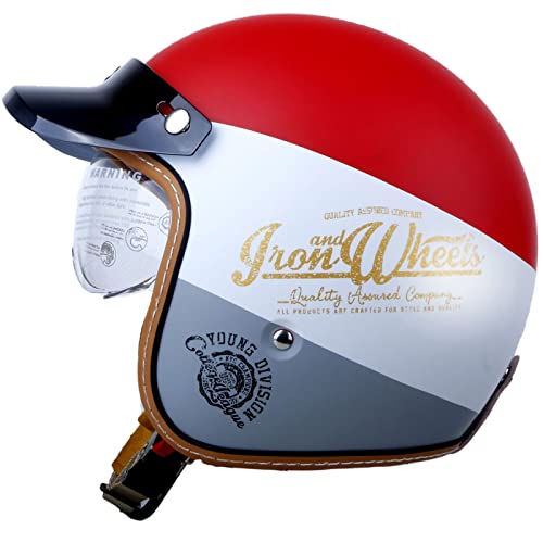 Jethelm mit Visier-Hochwertiger Motorradhelm, ECE-Zertifiziert für Herren und Damen,Moped, Mofa, Scooter und Roller - Retro Helm Design, Halbschalenhelm (55-63cm)