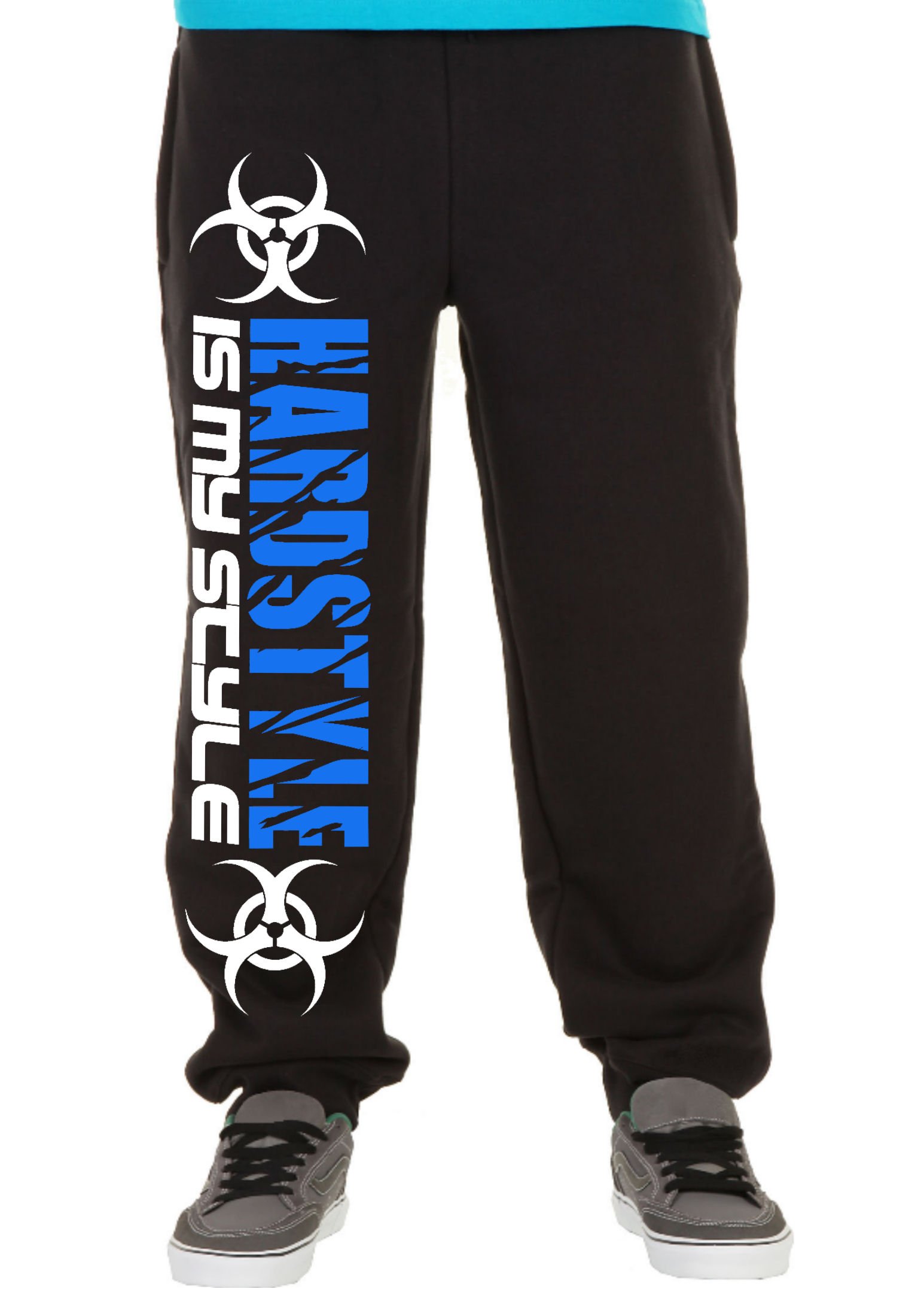 Hardstyle is My Style Männer und Herren Jogginghose | Hardcore Musik Techno Gabber Geschenk | M2 (Schwarz-Druck Blau, XL)