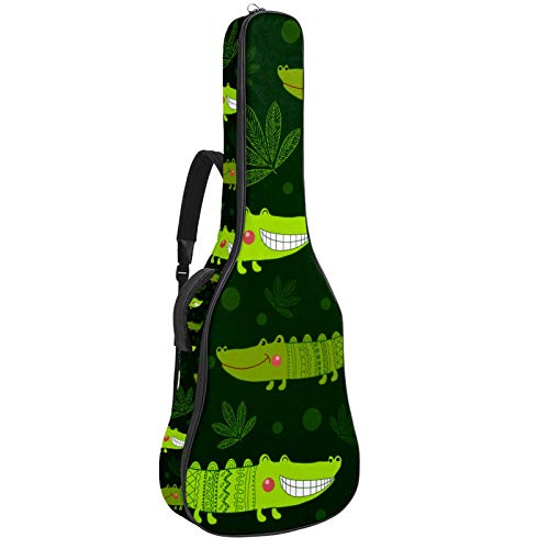 Gitarren-Gigbag, wasserdicht, Reißverschluss, weicher Gitarren-Rucksack, Bassgitarre, Akustik- und klassische Folk-Gitarre, niedliches grünes Gator-Krokodil-Muster