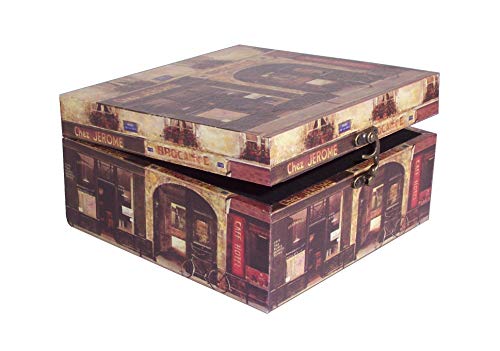 AAF Nommel®, Massivholz Box in Leinenoptik, Rue de la Paix Paris Nr. 461, kunstvolle Verarbeitung, Metallbeschläge und Metallschloss verschraubt, Box ca. 20,5 x 20,5 x 10,5 cm