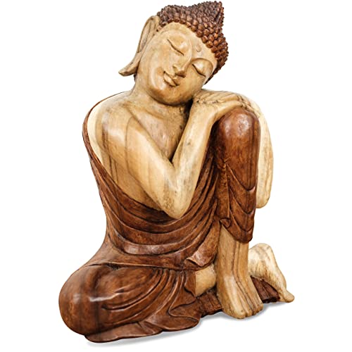 livasia Buddha, Buddhismus Statue, Skulptur aus Holz, Dekofigur (Buddha 50cm gestützt)