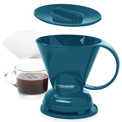 Clever Kaffee-Tropfer und Filter, groß, 530 ml, Barista's Choice, sicherer BPA-freier Kunststoff, inkl. 100 Filter (Pfauenblau)