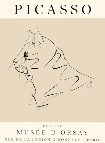 GIBOH Minimalistisches Picasso-Linien-Katzen-Poster und Drucke, Moderne Wandkunst, Tier-Beige-Leinwandgemälde, nordische ästhetische Bilder für Heimdekoration, 50 x 70 cm x 1, ohne Rahmen