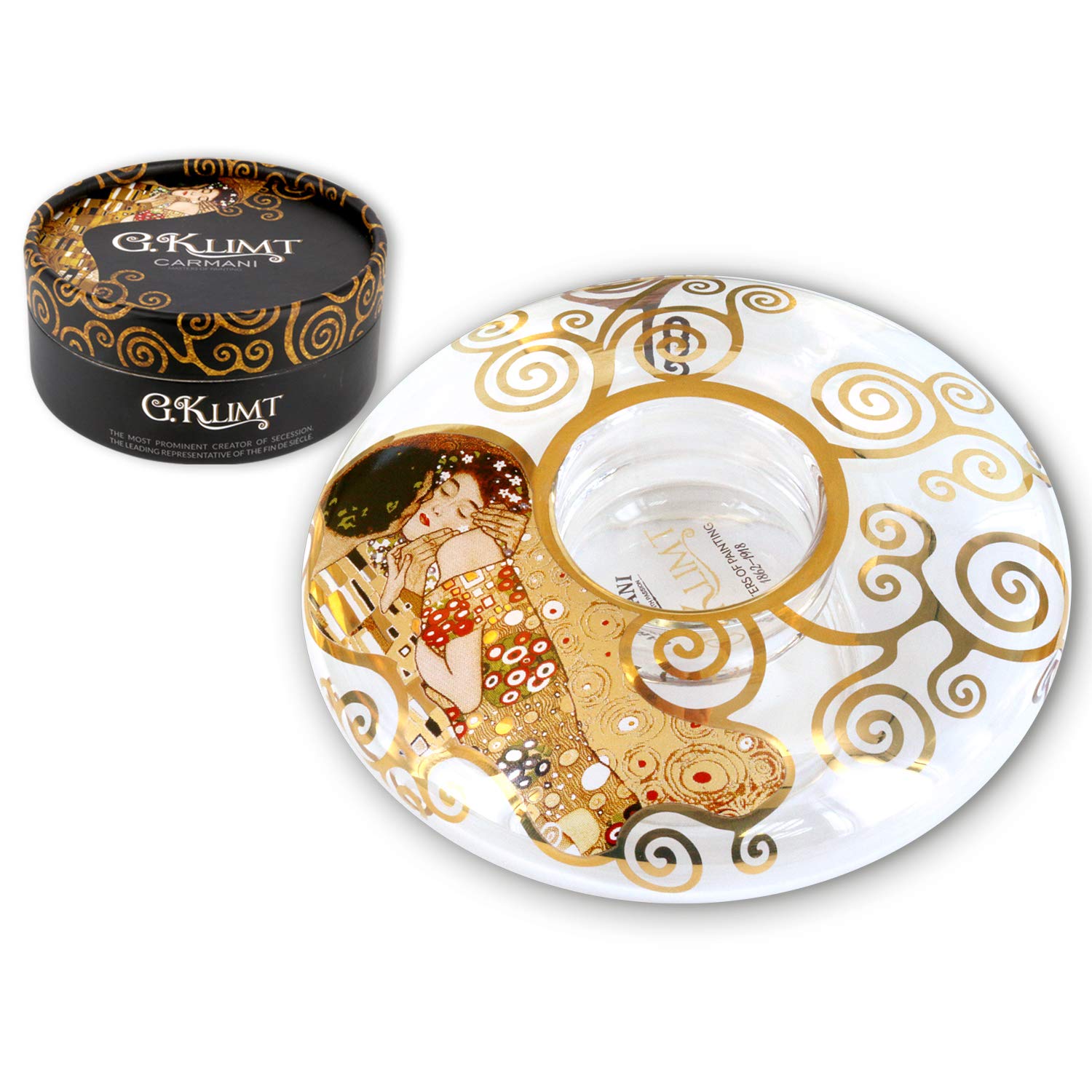 CARMANI - Ausgefallener Glaskerzen-Teelichthalter Luxus-Tafelaufsatz Hochzeit Tischplatte Party Dekorationen mit Gustav Klimt Malerei