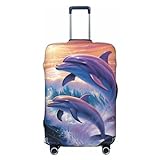 OPSREY Kofferüberzug mit Delfin-Kunstdruck, elastisch, waschbar, Kofferschutz für 53,3 - 81,3 cm, Schwarz , XL
