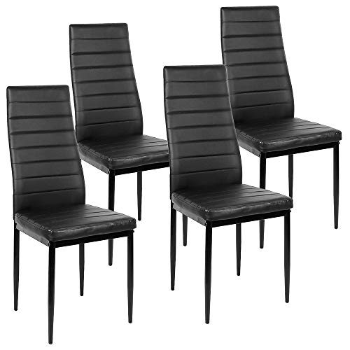 OHMG Esszimmerstühle 6 Stück, moderne Esszimmerstühle mit hoher Rückenlehne, Kunstleder, Metall-Legs, dicker Polstersitz (4, schwarz)