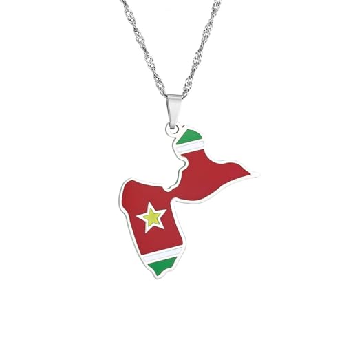 VELUNE Halskette Anhänger Retro-Öl tropfende geometrische Ethno-Stil Guadeloupe-Karte-Flaggen-Halskette Geschenk