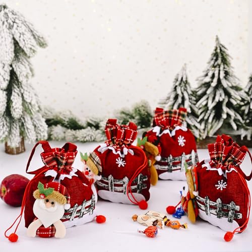 HshDUti Weihnachtsgeschenktüten Weihnachtsgeschenk Puppentaschen mit Kordelzug, Weihnachtsstrickpuppe Geschenktüten mit Griff, süße Weihnachtspuppe Aufbewahrungstasche, Süßigkeiten-Geschenktüte für