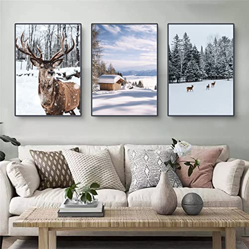 Martin Kench 3er Premium Poster Set, Modern Winter-Schnee-Szene Bilder,Ohne Rahmen Print Kunstposter,Wandbilder für Wohnzimmer Schlafzimmer (B,50x70cm)