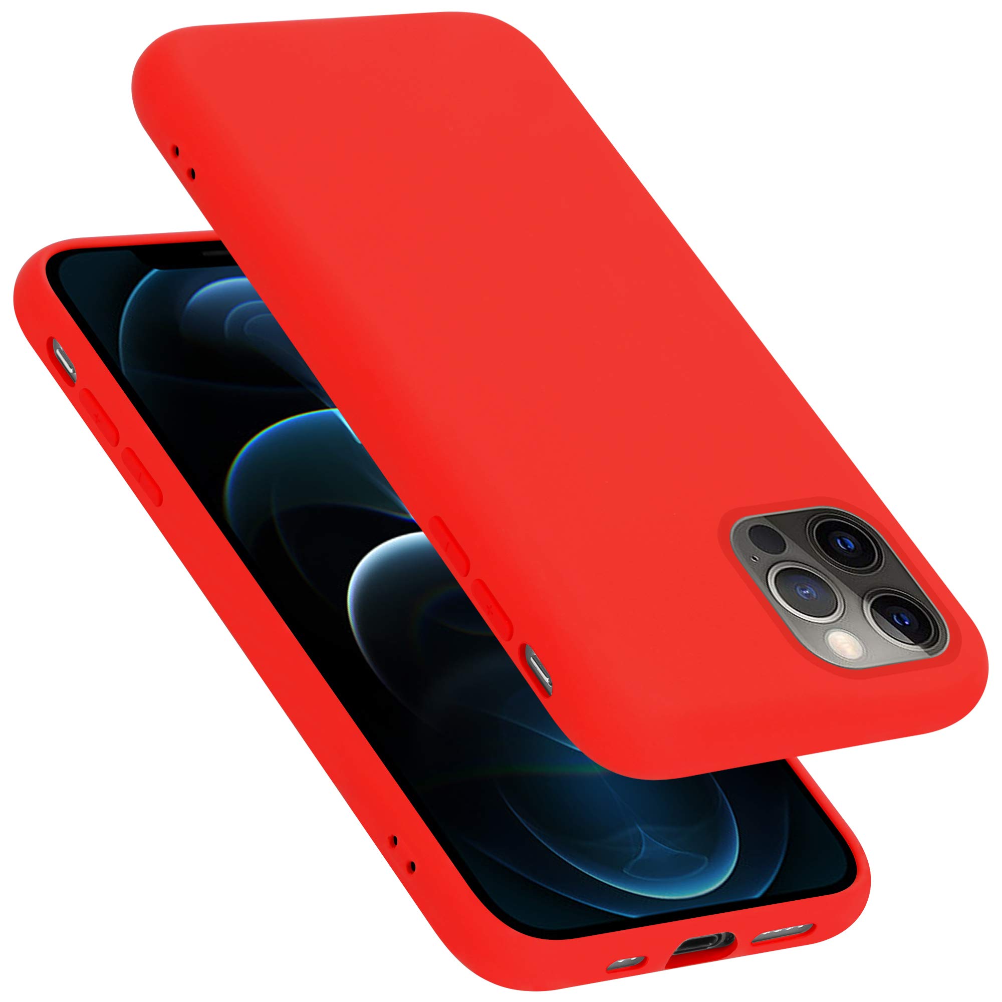 Cadorabo Hülle kompatibel mit Apple iPhone 13 PRO MAX Schutzhülle TPU Silikon Case Liquid Design Slim Kratzfest Liquidsilikon Microfaser mit Rundumschutz Case Hülle für iPhone 13 PRO MAX in Rot