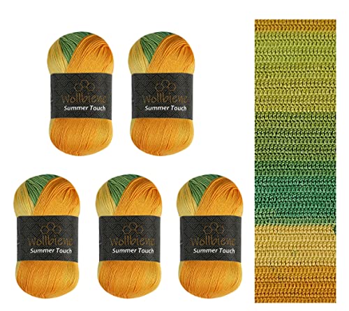 Wollbiene Summer Touch Batik 5 x 100 Gramm Wolle Mehrfarbig mit Farbverlauf, 500 Gramm merzerisierte Strickwolle Microfiber-Acryl (509 citrus)