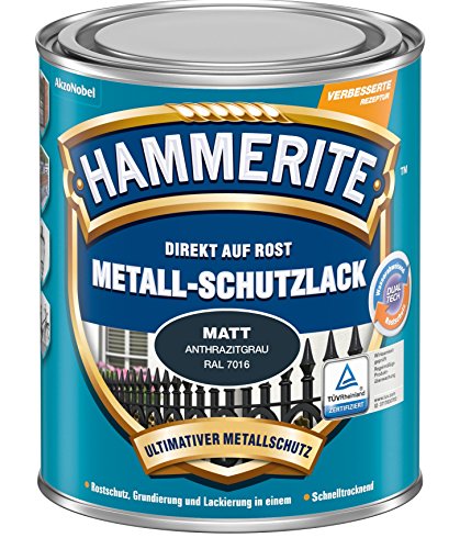 Hammerite Metall-Schutzlack matt Rostschutz Lack Metallfarbe Grundierung … (750ml, anthrazitgrau)