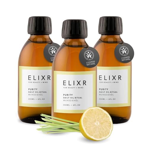 ELIXR – Purity Mundziehöl mit Zitronen- & Lemongrasöl – ayurvedische Mundspülung pflegt auf natürliche Weise – bekannt aus die Höhle der Löwen – zertifizierte Naturkosmetik aus Deutschland (3x 200 ml)
