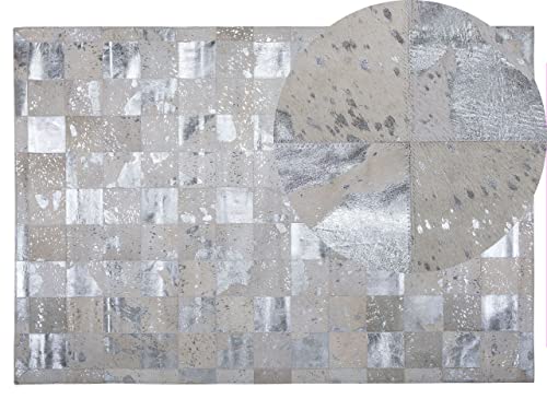 Beliani Teppich Kuhfell beige/Silber 140 x 200 cm Patchwork YAZIR