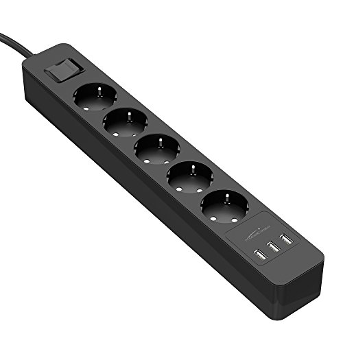 KabelDirekt - Steckdosenleiste - 5-fach - (3-fach USB Ladegerät, max. 4,8A, Steckerleiste bis 4000W / 250V / 16A belastbar, erhöhter Berührungsschutz und Überspannungsschutz, schwarz)