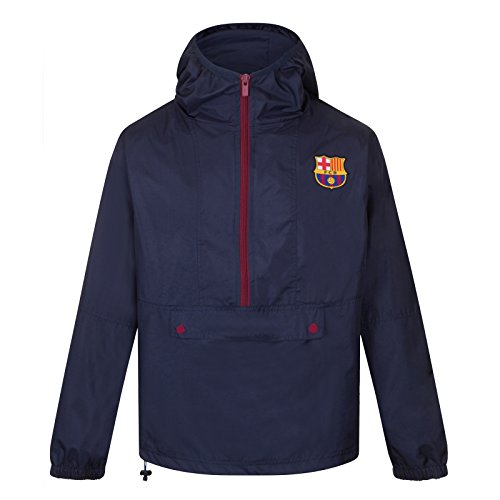 FC Barcelona - Herren Wind- und Regenjacke - Offizielles Merchandise - Geschenk für Fußballfans - Dunkelblau/Halber Reißverschluss - M