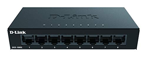 D-Link DGS-108GL 8-Port Gigabit Unmanaged Desktop Switch, Lüfterlos, Low-Profile, Metallgehäuse, Plug-and-Play, 802.3az EEE