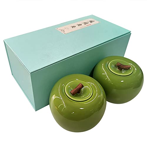 G-LIKE Porzellan Teedosen Teebüchsen Geschenkbox – Traditionelle Chinesische Teedose Teegeschirr 2er Set Keramik Vorratsbehälter mit Deckel Luftdicht Kaki Äpfel Kreative Dekoration (Äpfel)