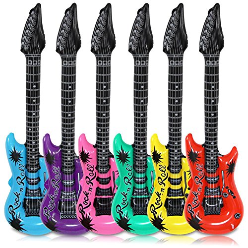 Schramm® 24er Pack Luftgitarren Bunt 100cm in 6 Farben Luft Gitarre Air Guitar aufblasbar