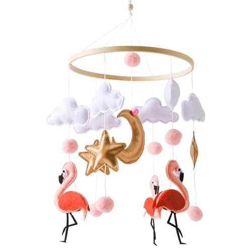 Mobile Baby Windspiele, Babybett Mobile Baby Hölz mit Filzbällen, Flamingo Mobile Baby Anhänger Neugeborenen Geschenk für Baby