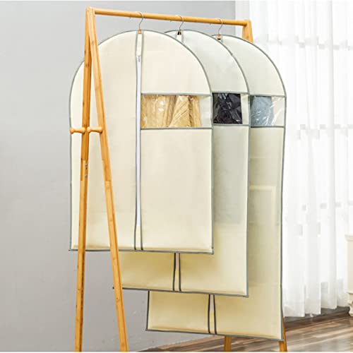 ZXCVB 5er-Pack Kleiderhüllen zum Aufhängen, Kleidersack aus Baumwolle, atmungsaktiv, waschbar, Kleidersack mit transparentem Fenster, Kleidungsaufbewahrungsbeutel,Beige,60 * 90cm
