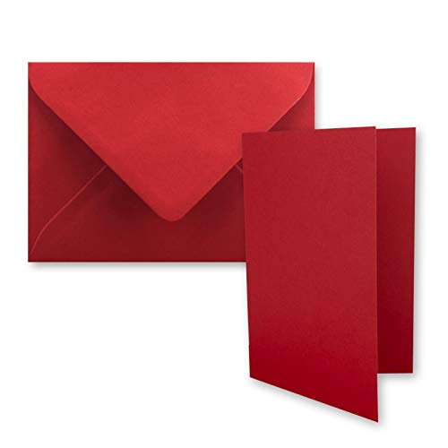 100x DIN B6 Faltkarten Set mit Umschlägen in Rot - 120 x 170 mm - ideal für Einladungskarten, Hochzeit, Taufe, Kommunion, Konfirmation - Marke: FarbenFroh®