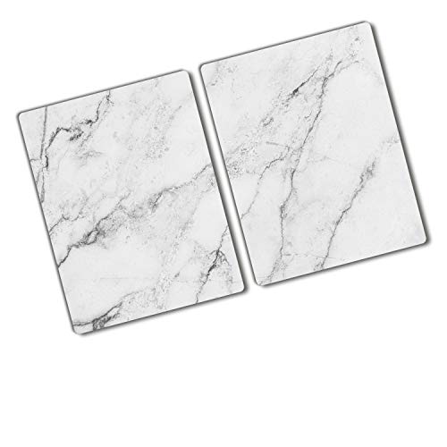 Tulup Glas Herdabdeckplatte - 2x40x52cm - Ceranfeldabdeckung Spritzschutz Glasabdeckplatte Kochplattenabdeckung und Schneidebrett - Sonstige - Marmor - Weiß