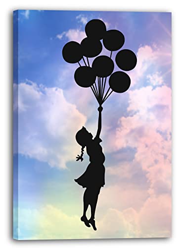 Printistico Leinwandbild Banksy Mädchen Mit Luftballons - Fliegen und Freiheit - Street-Art Moderner Kunstdruck Canvas