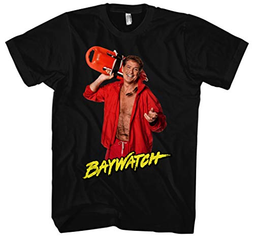 Baywatch Männer und Herren T-Shirt | David Hasselhoff Lifeguard Retro Kult ||| M2 (4XL, Schwarz)