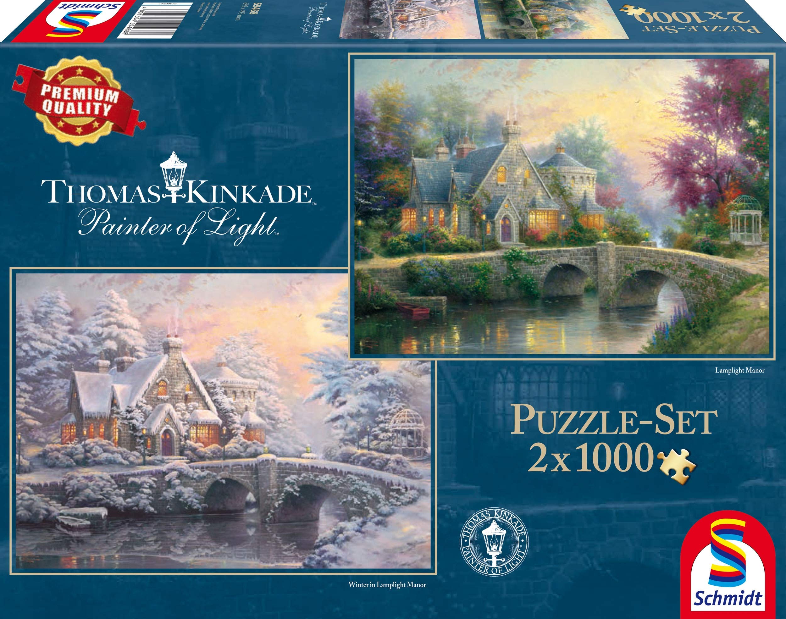 Schmidt Spiele 59468 Thomas Kinkade, Winter in Lamplight Manour, 2 x 1000 Teile Puzzle