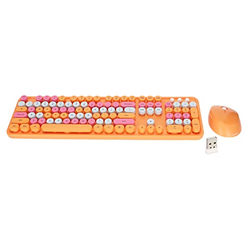 Kabellose Tastatur-Maus, 104 Tasten, Ergonomisches, Süßes Desktop-Spiel, Tastatur-Maus-Kit für Mädchen, für Heimbüro, Arbeit, Gaming, Kabellose Tastatur-(süße Leuchtend orange gemischte Farbe)