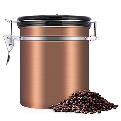 Kaffeebehälte, Kaffeedose, Edelstahl-Kaffeedose, 1.5L 304 luftdicht edelstahl aufbewahrungsbehälter Aufbewahrungsbehälter Dose für Kaffeebohnen, Tee oder Zucker(golden)