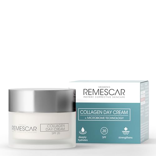 Remescar Kollagen-Tagescreme 50 ml – Collagen Day Cream – repariert, stärkt und schützt die Haut SPF20 – zielt auf Falten, feine Linien und Volumenverlust