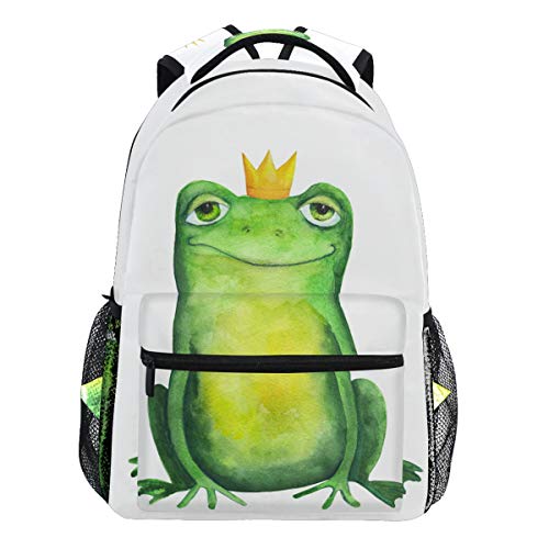 Oarencol Rucksack mit lustigem Frosch in Krone, Aquarell, Tiermotiv, für Reisen, Schule, Schule, Hochschule