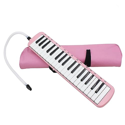 Ftchoice Melodica 37 Tasten Klavier Stil Melodica für Anfänger Tragbare Blasklavier Tastatur Mundharmonika Blasinstrument mit Mundstück Tube Tragetasche rosa