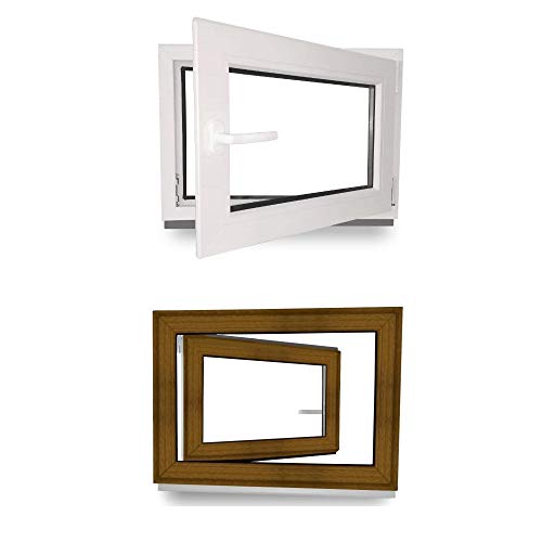 Kellerfenster - Kunststoff - Fenster - innen weiß/außen golden oak - BxH: 60 x 40 cm - 600 x 400 mm - DIN Rechts - 3 fach Verglasung - 60 mm Profil