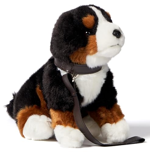Uni-Toys - Berner Sennenhund Welpe, sitzend - Mit Leine - 19 cm (Höhe) - Plüsch-Hund, Haustier - Plüschtier, Kuscheltier