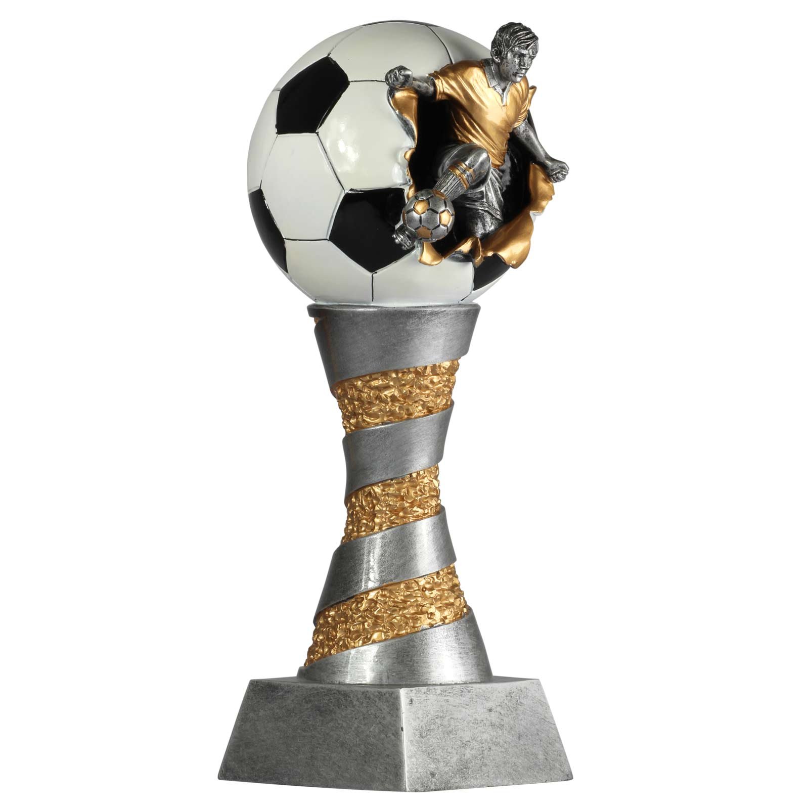 Pokal Fußball Lyon Exclusiv aus Resin Silber/Gold handbemalt, 28 cm hoch mit Gravur