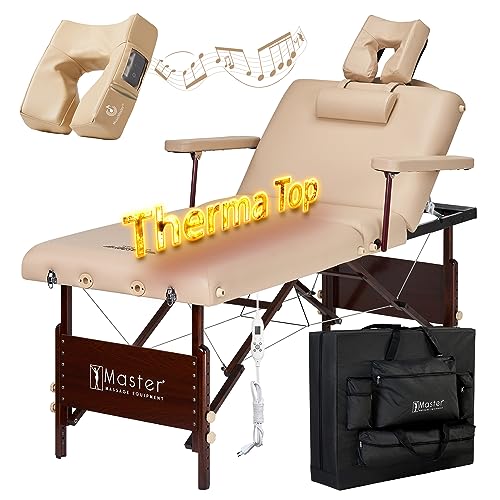 Master Massage Therma Top Beheizbare Klappbar Mobile Massagebank Massageliege Behandlungsliege aus Holz, Leder, beige, 71cm