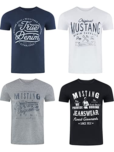 MUSTANG 4er Pack Herren T-Shirt mit Frontprint und Rundhalsausschnitt - Motivmix, Größe:S, Farbe:Farbmix (P7)