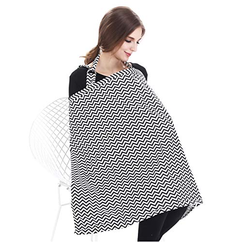 SONARIN Stripes Premium Stillen Abdeckung,4-in-1-Multifunktions,mit Aufbewahrungstasche und Handtuch Corners, Stillschal,Verstellbarer Trageriemn,Atmungsaktiv und Leicht(Schwarz)