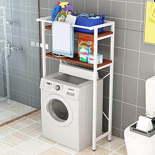 PRUJOY Waschmaschinen-Aufbewahrungsrahmen für über der Toilette, Turmregal, einfach zu montierende, rutschfeste Bodenmatte, Wäscheständer (C)
